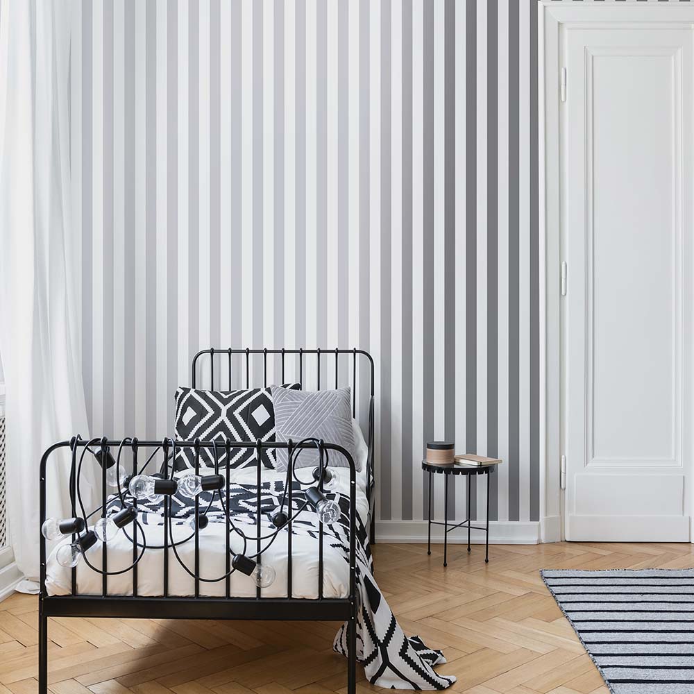 PAPEL TAPIZ KIDS HOME STRIPE 0.52X10 MTS SILVER